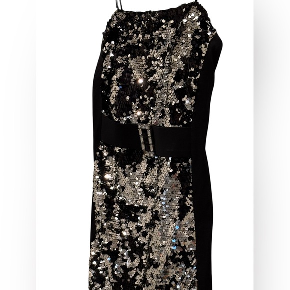Morgan & Co EUC Size M Black Silver Spaghetti Strap Sequined Dress (0570) - Picture 2 of 10